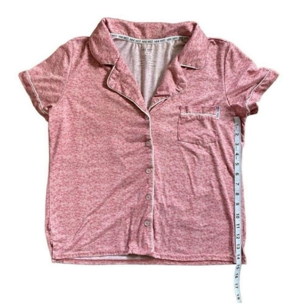Nine West Sleepwear Pink & White Trim Button Down Short Sleeve Top Sz Large - Picture 8 of 10